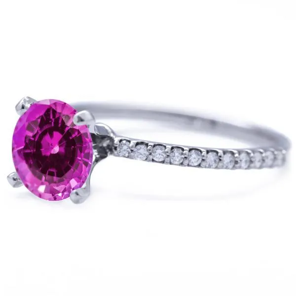 Fire Brilliance Round Pink Sapphire 4 Prongs Diamond Accent Ice Solitaire Ring Rings
