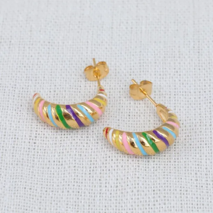 Jewelvers Earrings 18k GoldFilled Croissant Enamel Earrings Gold Earrings