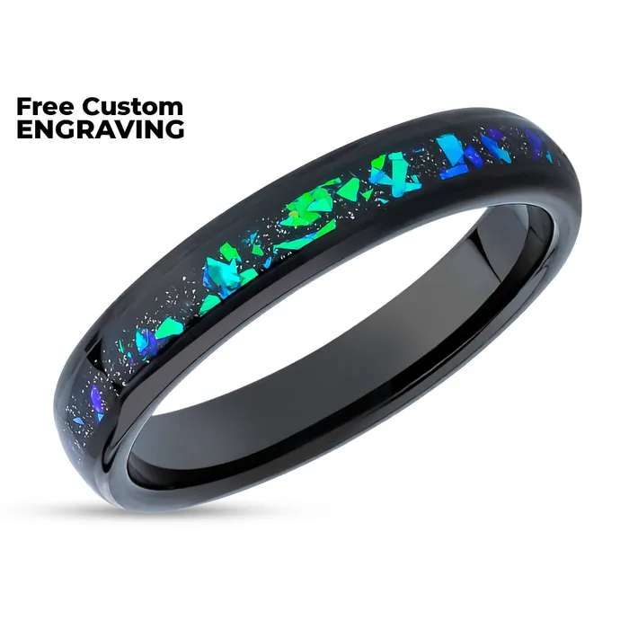 Rings Clean Casting Jewelry Galaxy Opal Wedding Ring 4mm Wedding Ring Black Tungsten Ring 4mm Wedding Ring